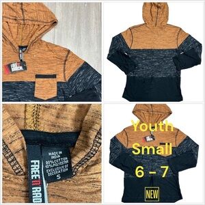 Boys Free N Radical YS Youth Small 6 - 7 Hoodie Top Black Rust Long Sleeve NWT